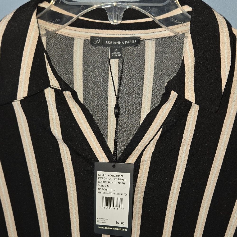 Adrianna Papell Women's Blouse with Black and Cream Stripes